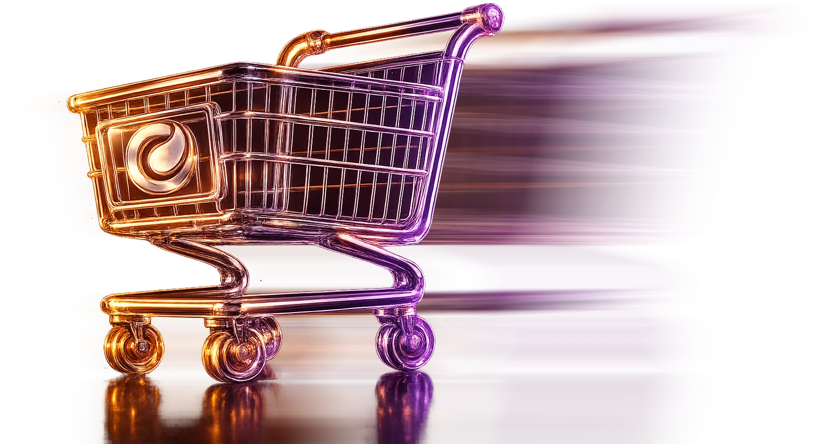 Chrome shopping cart with the eCommerce Georgia mark, speeding forward
